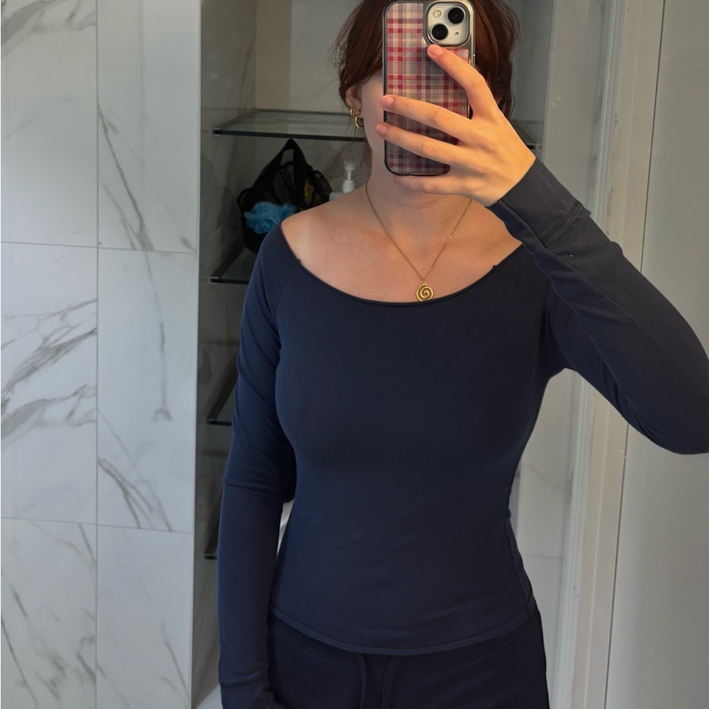 Brandy Melville Navy Scoop Neck Long Sleeve Top
